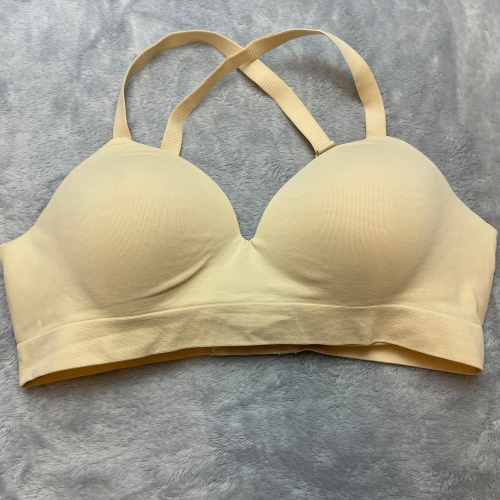 Truekind Womens Seamless Wireless Bra Size L Beige Multi-Way Padded Comfort